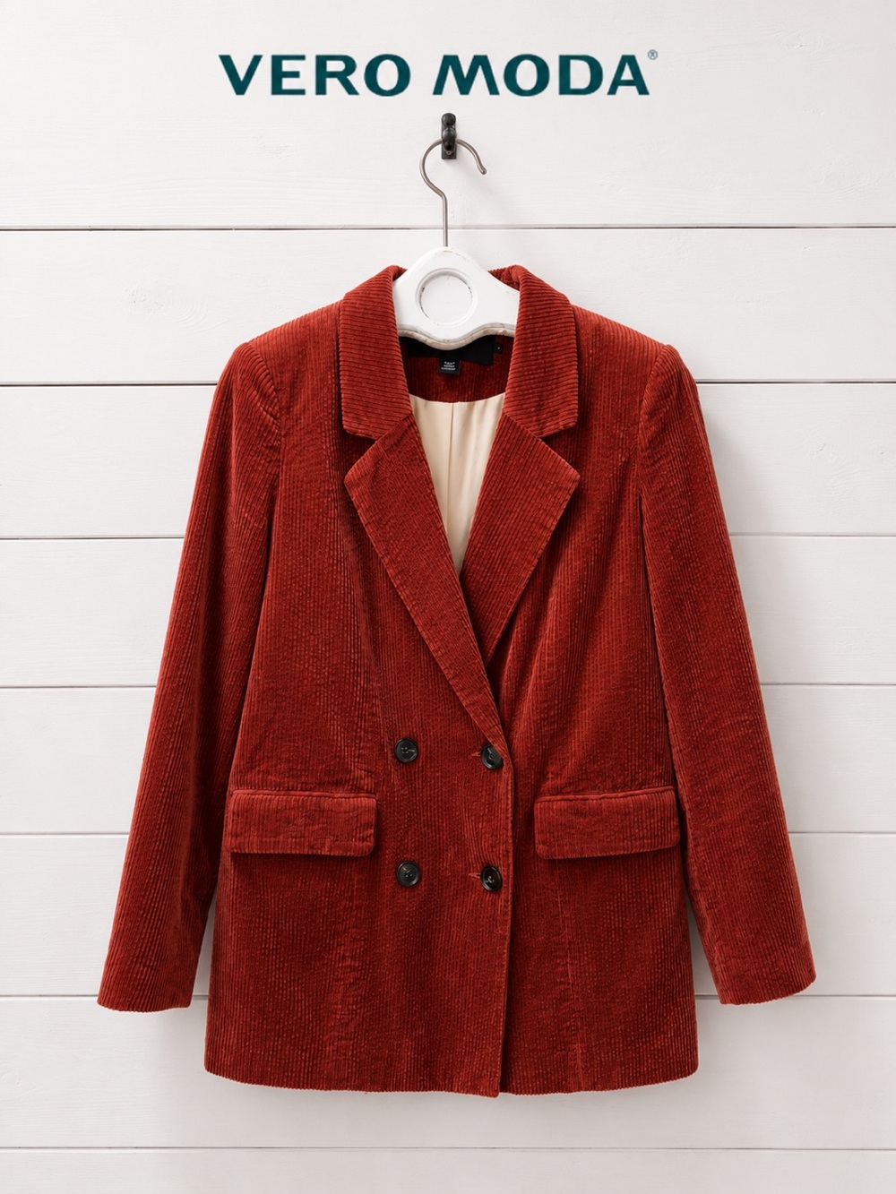 Vero Moda Corduroy Double-Breasted Blazer – Rust – Medium